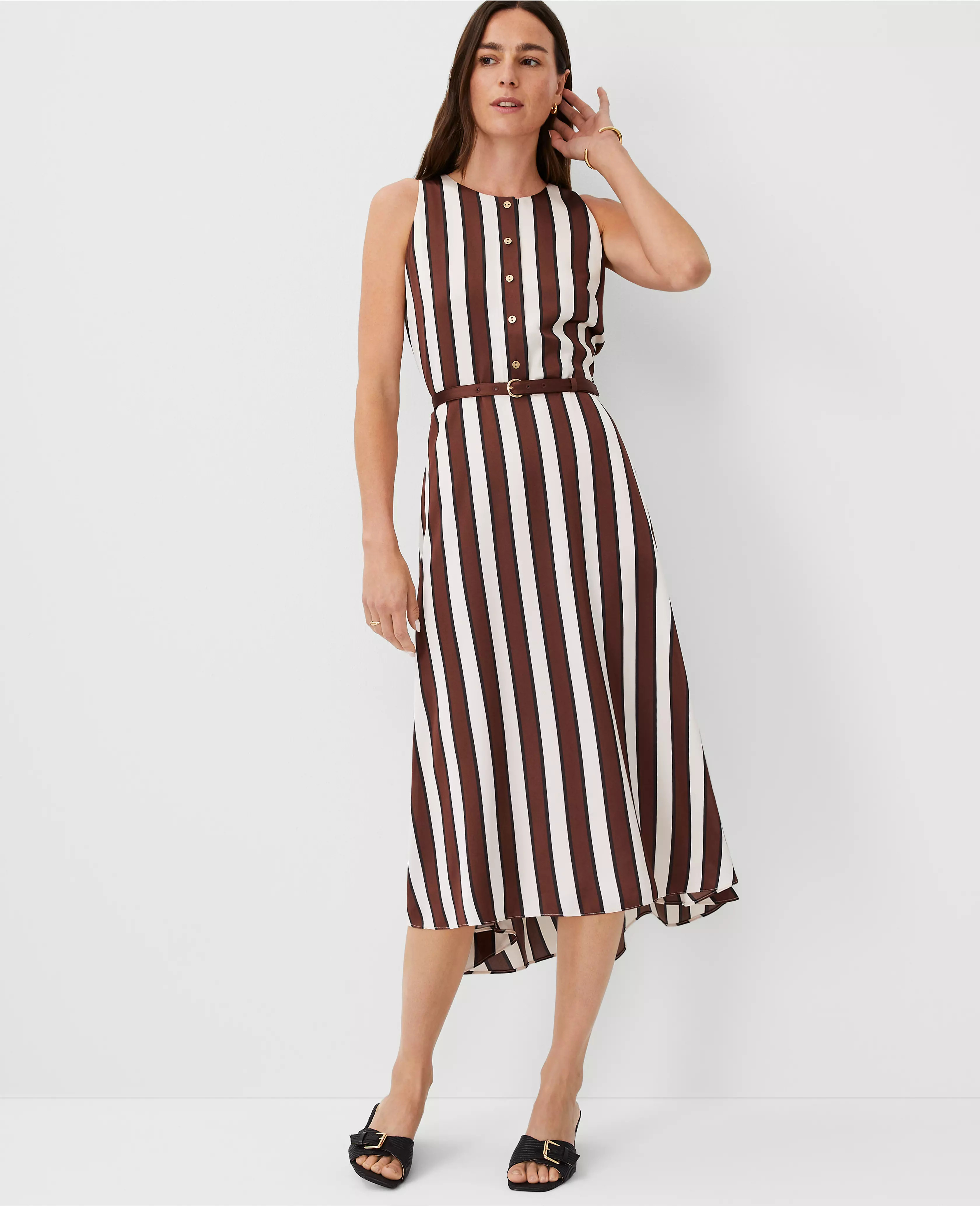 Striped Flare Midi Dress | Ann Taylor (US)