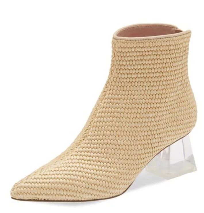Cecelia New York Jasmin Block Heel Ankle Bootie Natural Woven Clear Heel Boots (Natural Woven, 8.... | Walmart (US)