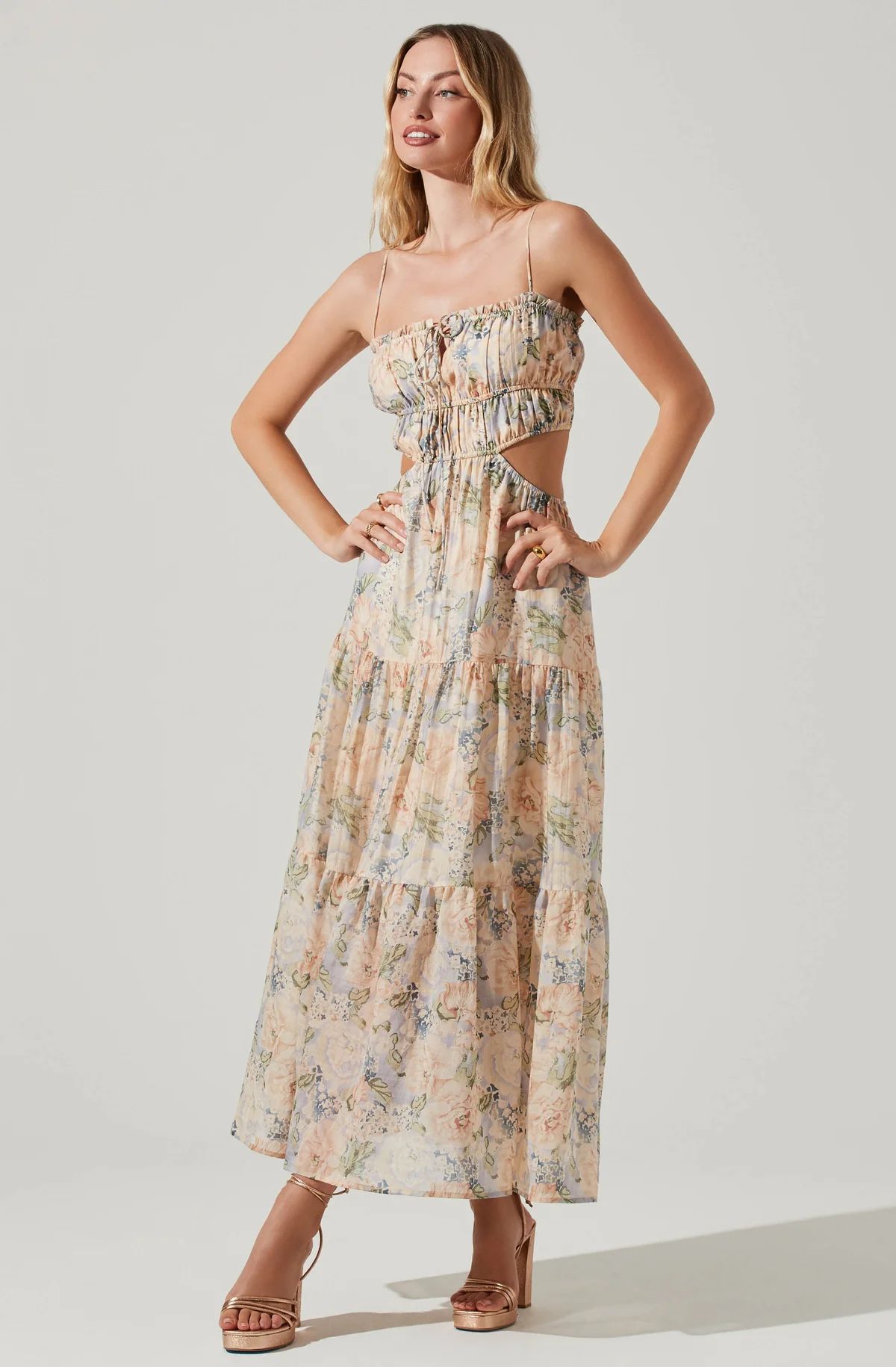 Odina Floral Smocked Tiered Midi Dress | ASTR The Label (US)