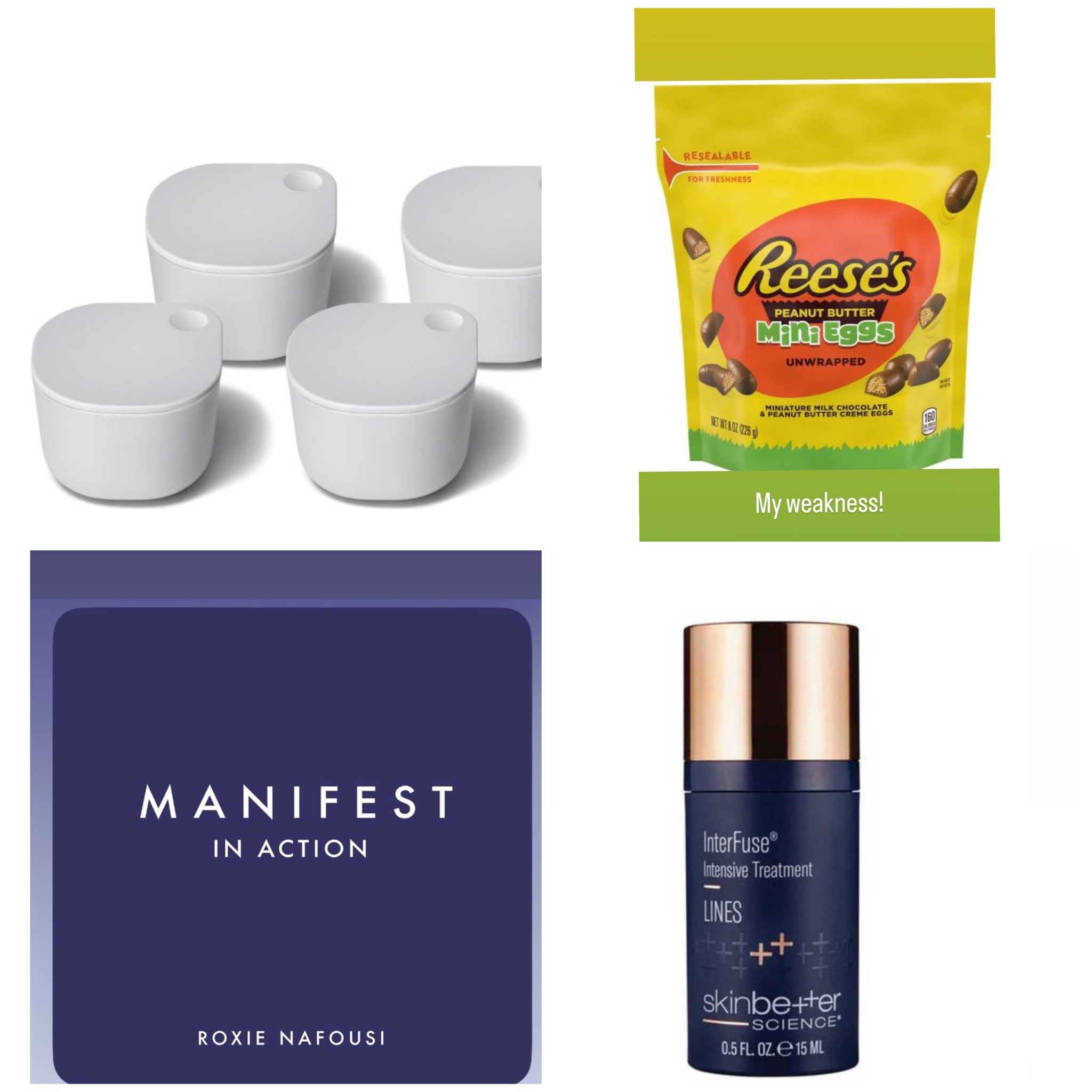Weekly favorites roundup!

• these are the best containers for small leftovers or for your pets!

• candy weakness & yes the shapes taste better!

• new year new book perfect for the manifesting mindset

• truly a game changer for my skin

#caraway #reeses #eastercandy #manifest #book #roxienafousi #skinbetter #skincare #medicalgradeskin

#LTKover40 #LTKstyletip #LTKbeauty