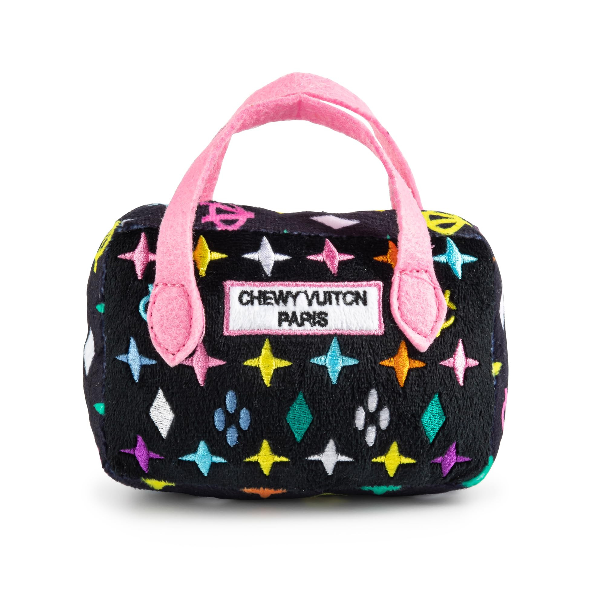Haute Diggity Dog Black Monogram Chewy Vuiton Handbag, Plush Designer Dog Toys with Interactive Squeaker, Stimulating Pet Enrichment, Machine-Washable & Safe Materials for All Breeds, Size Small | Amazon (US)