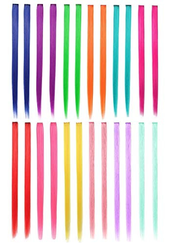 LiaSun 24Pcs/set 12 Colors Straight Highlight Clip in Hair Extensions 20 Inch Colored Party Hair Pieces for Grils Women (24Pcs Multicolor) | Amazon (US)