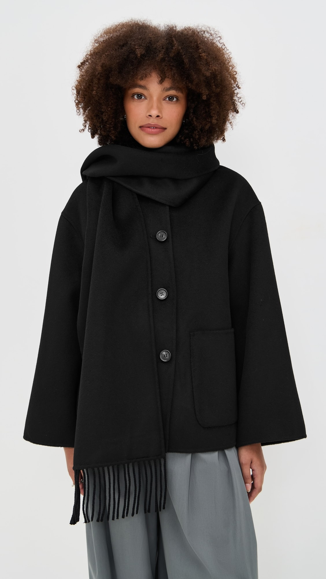 Lana Wool Peacoat with Attached Scarf | Shopbop