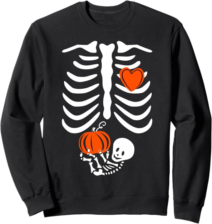 Pregnant Skeleton Mom Halloween Pregnancy Baby Announcement Sweatshirt | Amazon (US)