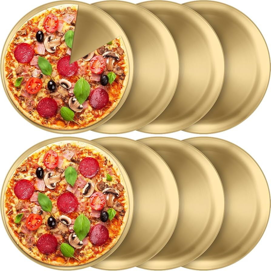 Thenshop 8 Pieces 12 Inch Pizza Pans Bulk Stainless Steel Sets Round Bakeware Pizza Trays for Ove... | Amazon (US)