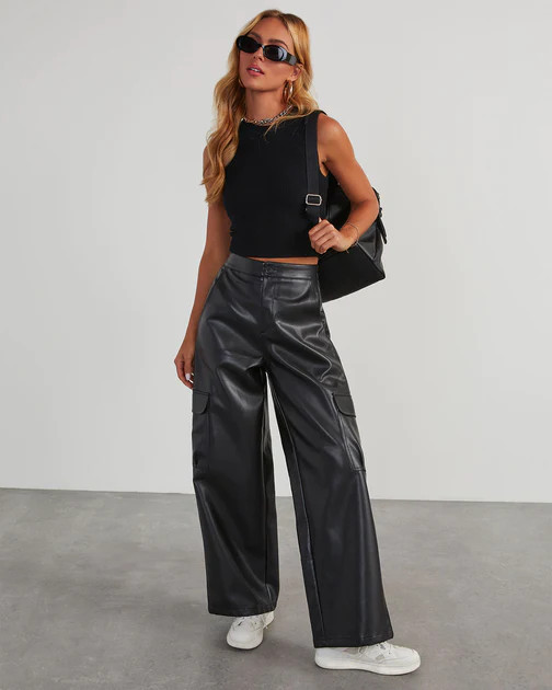 Arroyo Faux Leather Wide Leg Pants - Black | VICI