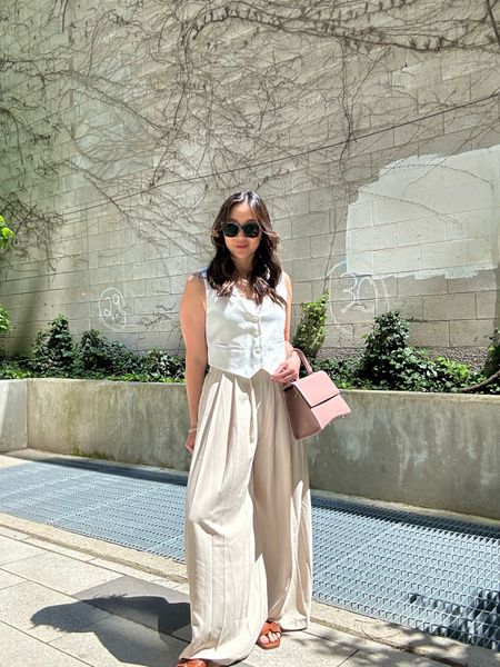 Classy old money aesthetic summer look with wide leg trousers, vest and sandals for a chic laid back look! 

#LTKWorkwear #LTKTravel #LTKStyleTip