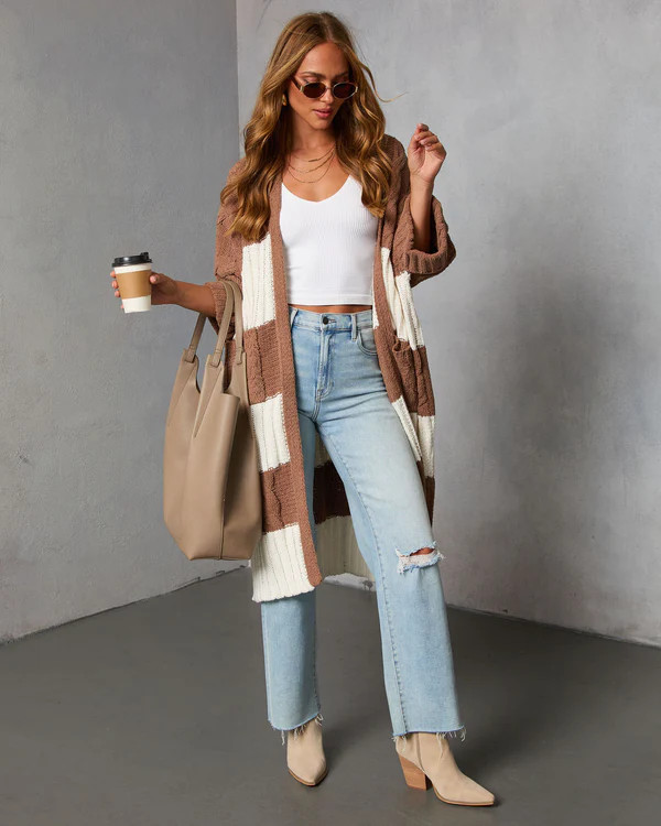 Nestle Down Contrast Stripe Knit Cardigan | VICI