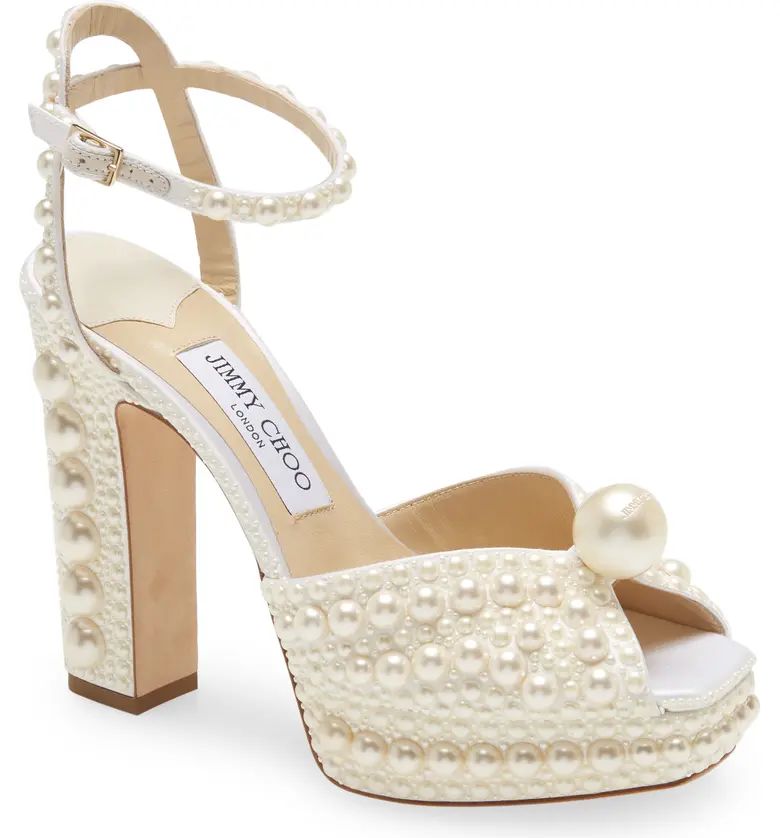 Jimmy Choo Sacaria Imitation Pearl Embellished Ankle Strap Sandal | Nordstrom | Nordstrom