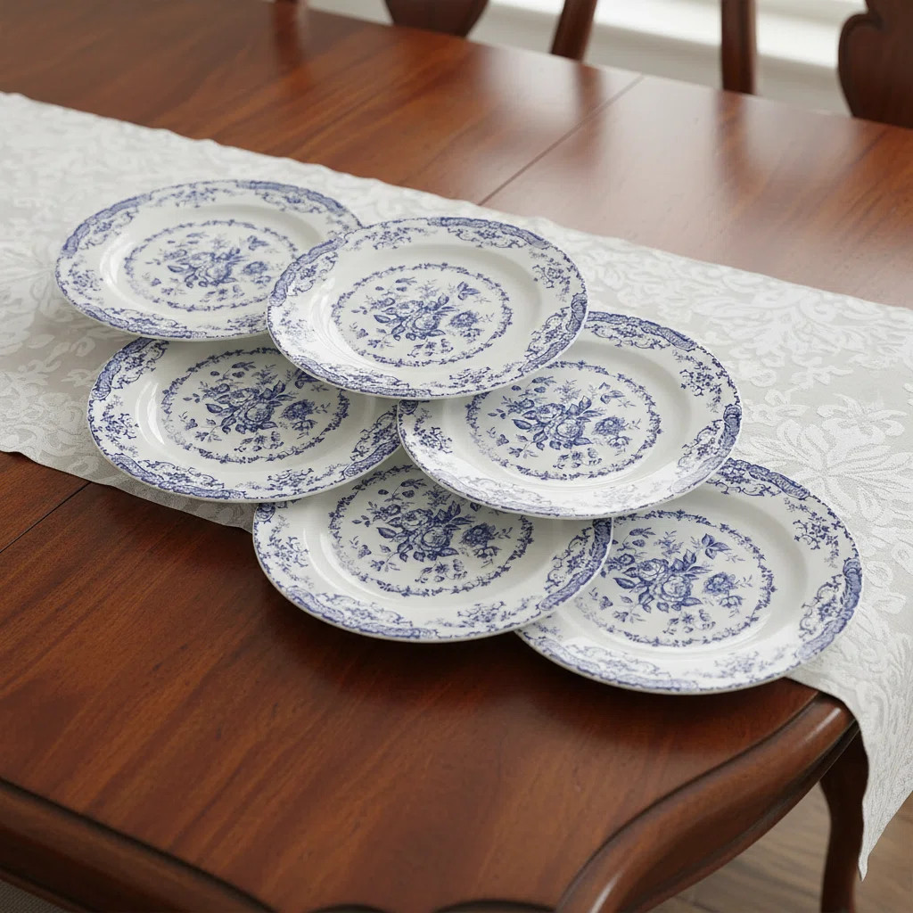 Blue Rose Floral Ceramic Plates, 10.5-Inch White 6-Piece, Kitchen Dessert Dinner Plates Microwave... | Wayfair North America