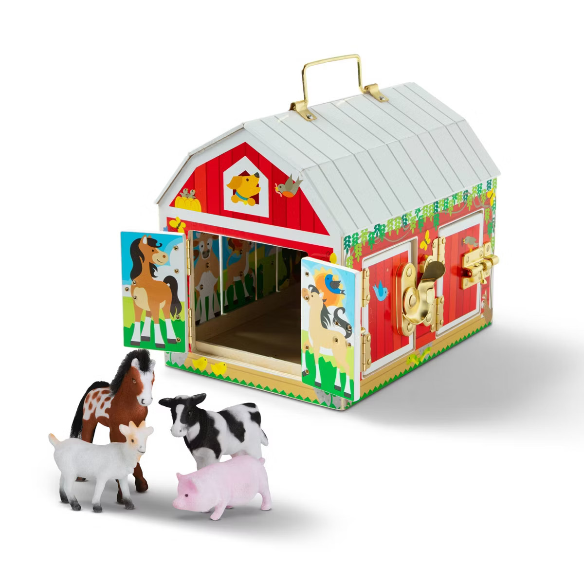 Melissa & Doug Latches Wooden Activity Barn with 5 Doors, 4 Play Figure Farm Animals | Target
