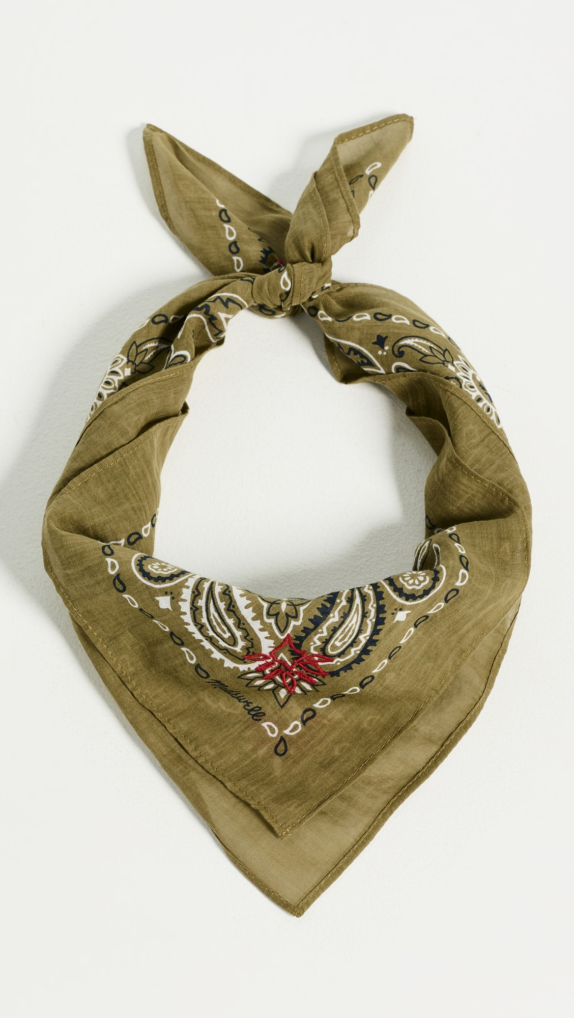 Madewell Embroidered Cotton Bandana Bien Fait Aged Olive One Size | Shopbop