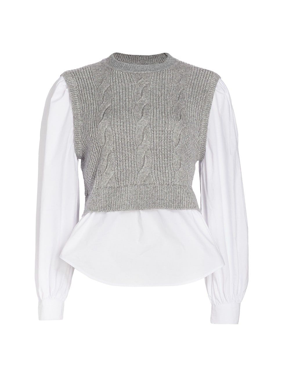 Women's Poplin Combo Sweater Vest - Oxford Grey - Size Large | Saks Fifth Avenue