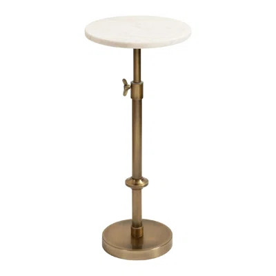 Engles Traditional Adjustable-Height Pedestal Drink Table, 10 X 10 X 30, White Marble And Antique Brass, Vintage Round Indoor Metal Plant Stand With A | Wayfair North America