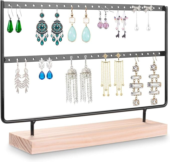 VERGILIUS Earrings Organizer Jewelry Holder Display Wood Stand (2 Layers Black) | Amazon (US)