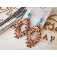 Western Earrings Tooled Leather Women's Jewelry Turquoise Southwestern Aztec Cowgirl | Etsy (US)