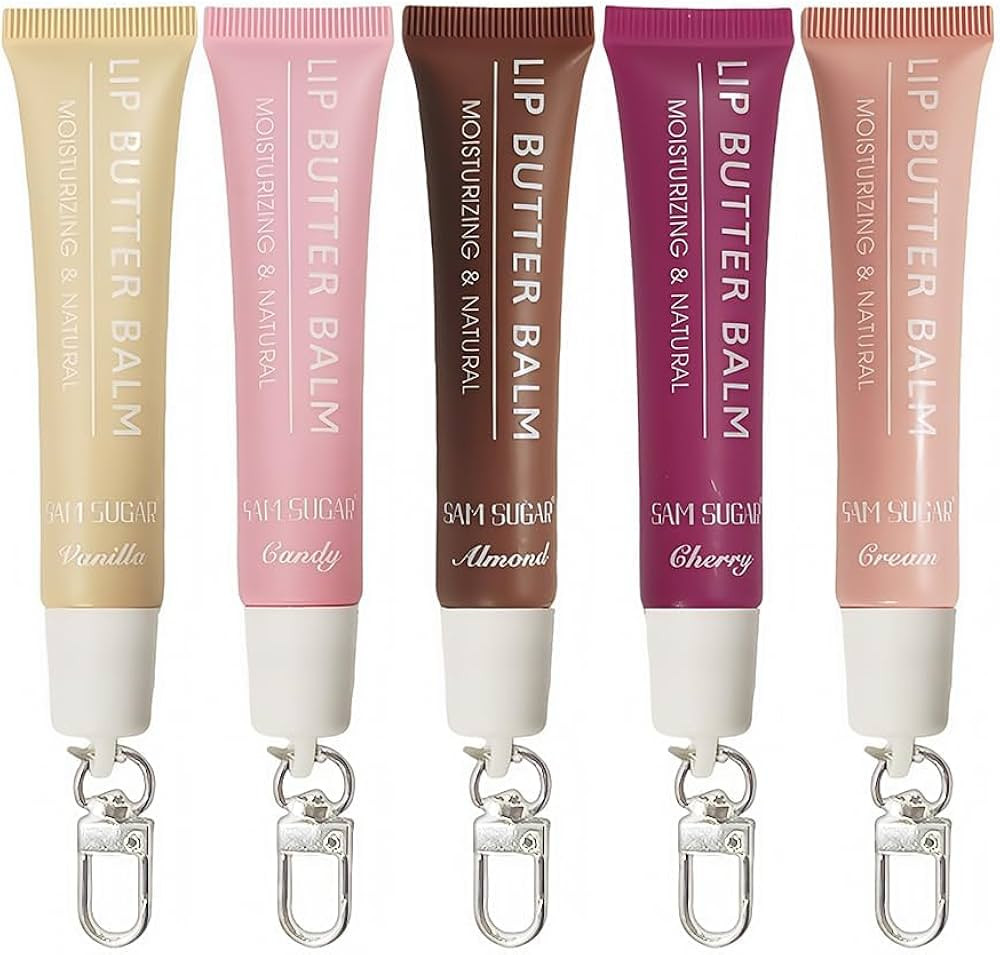SAM SUGAR 5pcs Lip Balm with Keychain Hydrating Tinted Lip Gloss, Moisturizing Lip Butter Balm wi... | Amazon (US)
