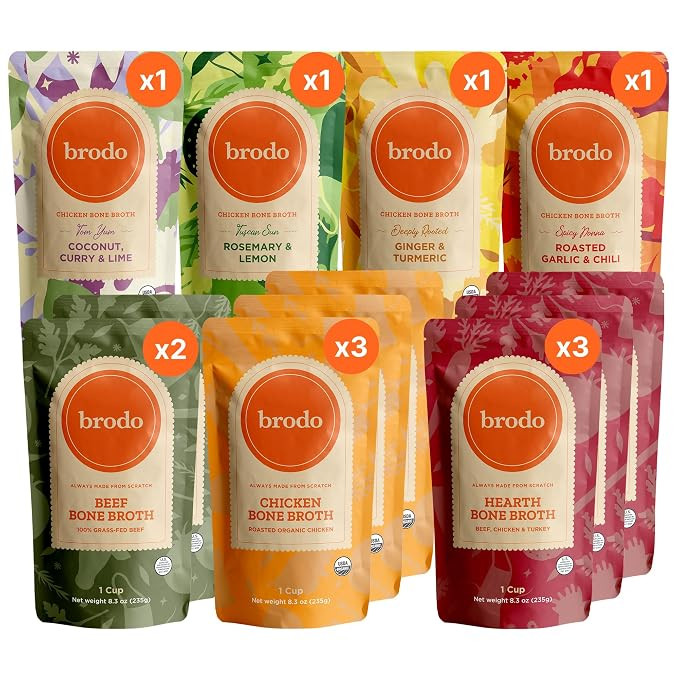 Brodo Bone Broth Bundle, Variety and Classic Packs, 8.3 oz (12 Cups Total) | Amazon (US)