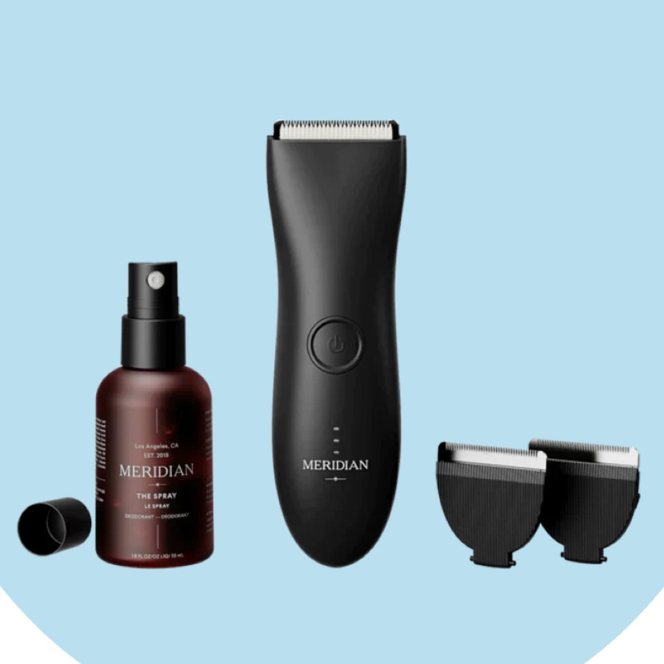 Meridian Grooming Maintenance Package (subscribe to save). Over 150 4-5 star reviews. 

Grooming & hygiene kit for regular upkeep 

What is it?
No matter how or where you like to wear your hair, you're going to need the right tools to get the job done. 
With this bundle, you'll get our personal body Trimmer, the Spray, and two trimmer replacement blades. 
It's everything you need for your daily self-care routine, and then some.

Get 90 minutes of trimming time before you recharge 
• Enjoy smooth, safe trimming from your facial features to your private parts 
• Experience self-grooming with no nicks, tugs, or cuts 
• Level up from basic hygiene and grooming with The Spray’s soothing anti-chafe formula
• Stay stocked with multiple replacement blades



#LTKmens #LTKGiftGuide #LTKstyletip