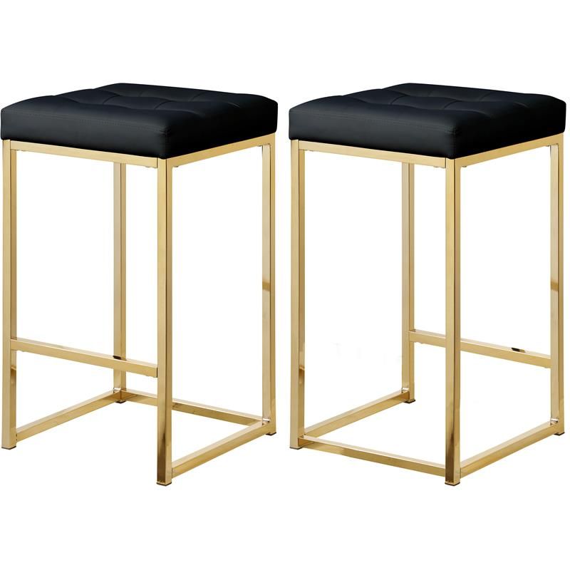 Meridian Furniture Nicola 26.5"H Leather Counter Stool in Black (Set of 2) - Walmart.com | Walmart (US)