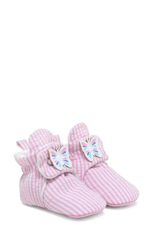 Robeez® Seersucker Snap Cotton Bootie in Pink at Nordstrom, Size 3-6 Months | Nordstrom