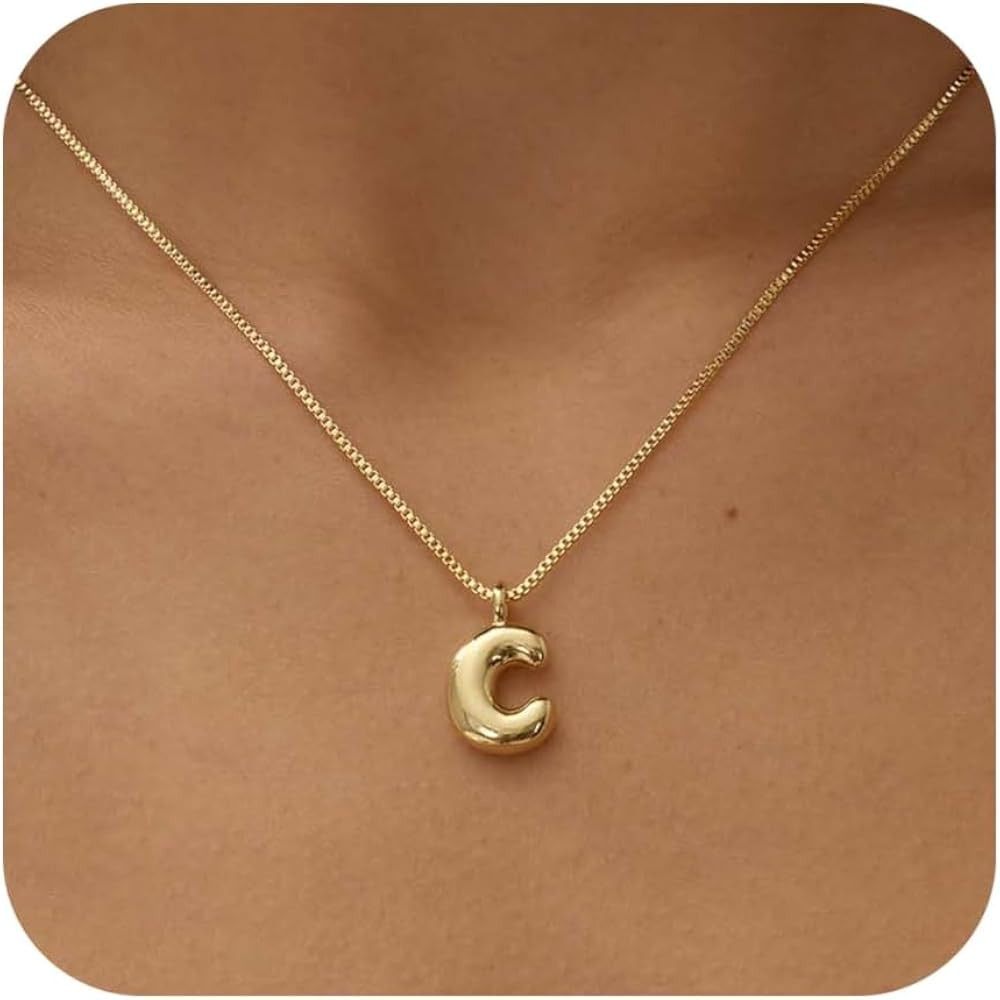 Bubble Gold Silver Letter Necklace Initial Necklaces for Women Trendy 14K Dainty Charm Pendant Na... | Amazon (US)
