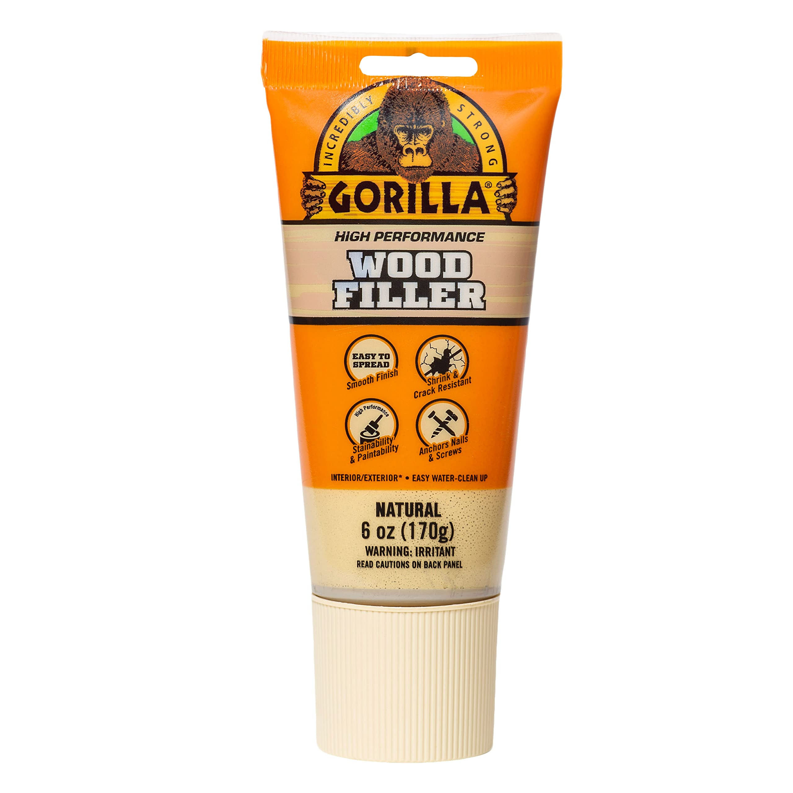 Gorilla All Purpose Wood Filler, Natural Color, 6 Ounce Tube (Pack of 1) - Water Resistant for In... | Amazon (US)