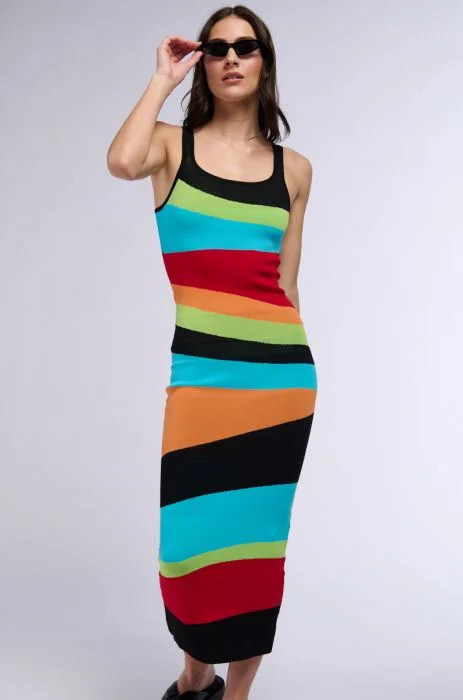BRAVADO STRIPED KNIT MIDI DRESS | AKIRA
