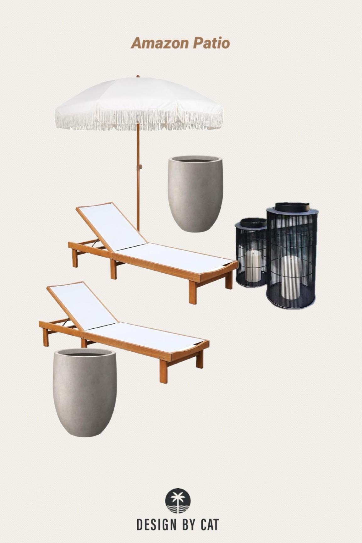 Amazon patio finds
Outdoor grey planter
Cream outdoor umbrella with fringe
Outdoor lantern lights
Patio lanterns
White and acacia wood lounge chairs

#LTKhome