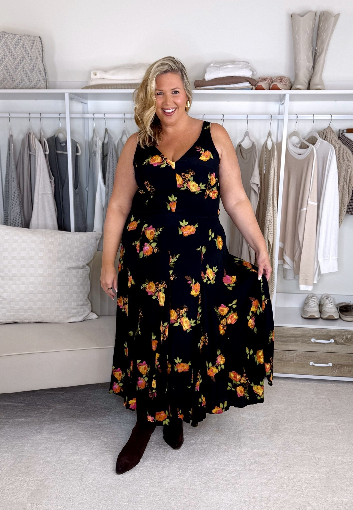 Nym Walmart haul! I sized up to a 3X in the sweatshirt, wearing a 2X in the red dress which runs a little generous, a 2X in the denim dress, an 18w in the floral midi but might need the 20w, and a 20 in the jeans. Plus size, outfit inspo, fall fashion, apron belly, mom life

#LTKSeasonal #LTKPlusSize #LTKMidsize