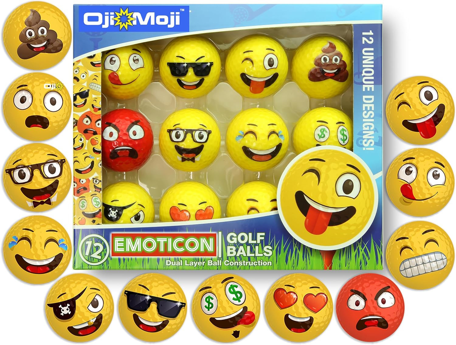 Oji-Moji Premium Emoticon Golf Balls, Unique Professional Practice Golf Balls, 12-Pack Emoticon G... | Amazon (US)