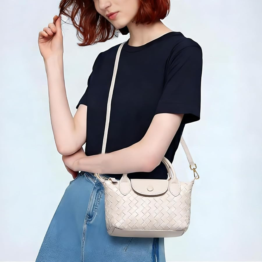 Small Vegan Leather Crossbody Bags For Women, Mini Woven Dumpling Handbag, Cute Top Handle Should... | Amazon (US)