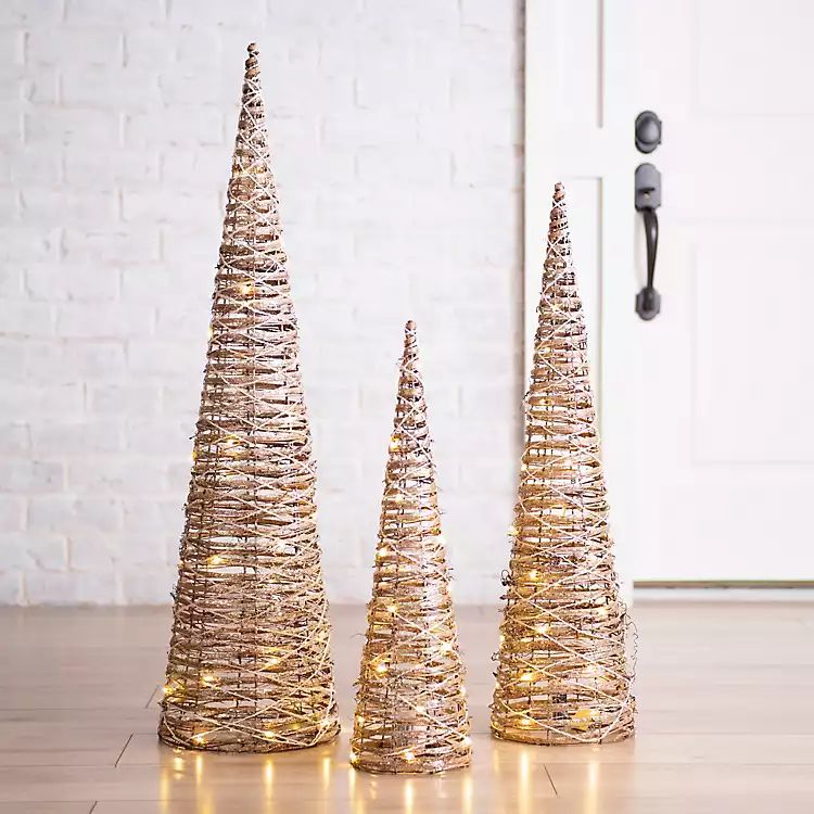 Pre-Lit Large Glitter Rattan Mini Christmas Tree | Kirkland's Home
