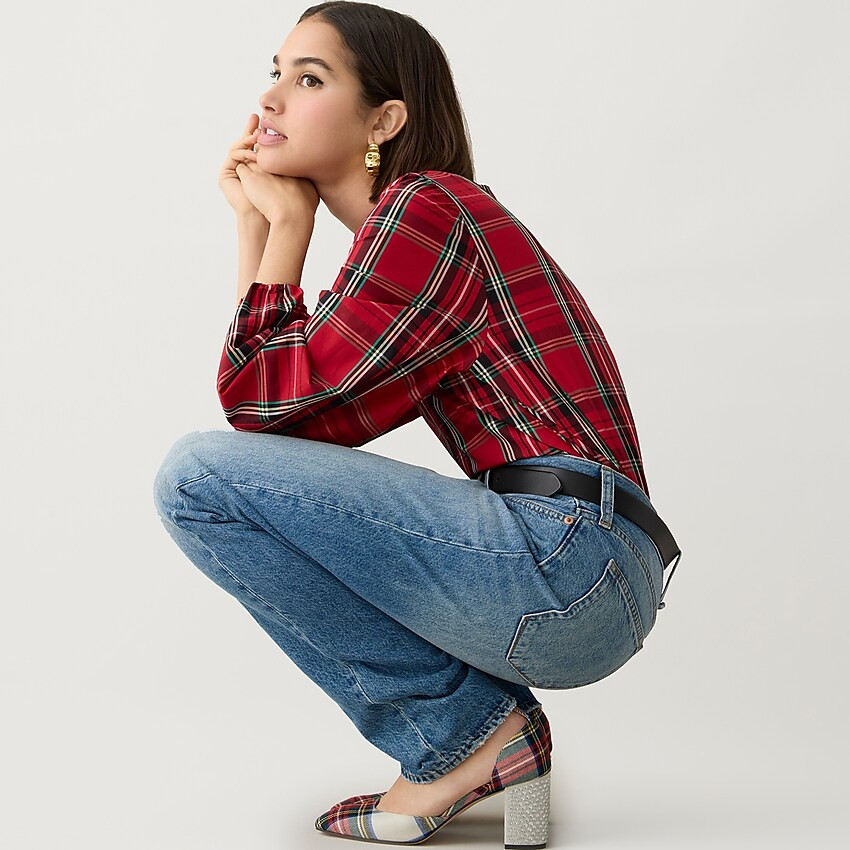 Puff-sleeve poplin top in Good Tidings plaid | J. Crew US