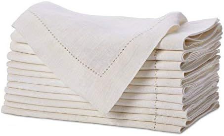 COTTON CRAFT Classic Linen Set of 12 Oversized Handmade Hemstitch Dinner Napkins, 20 inch by 20 i... | Amazon (US)