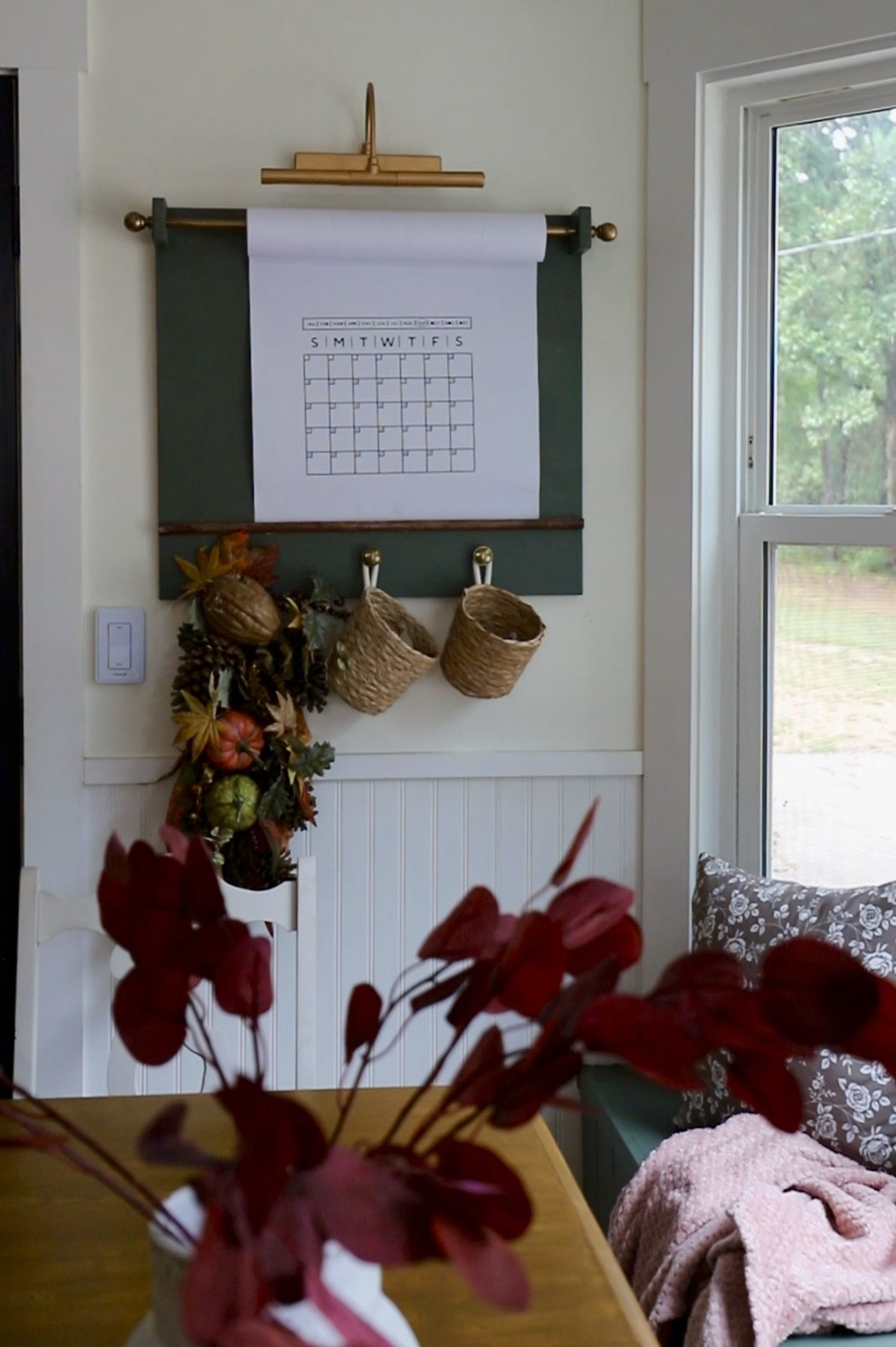 Cozy fall kitchen decor, faux florals, throw pillows, picture light 

#LTKSeasonal #LTKFind #LTKhome