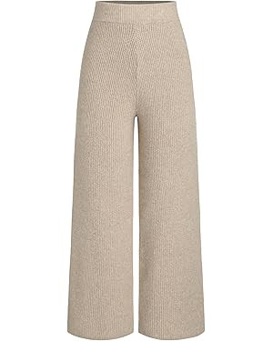 CIDER Lounge Pants Women Wide Leg Mid Waist Ribbed Knit Pants Casual Solid Warm Wool-Blend Sweatp... | Amazon (US)