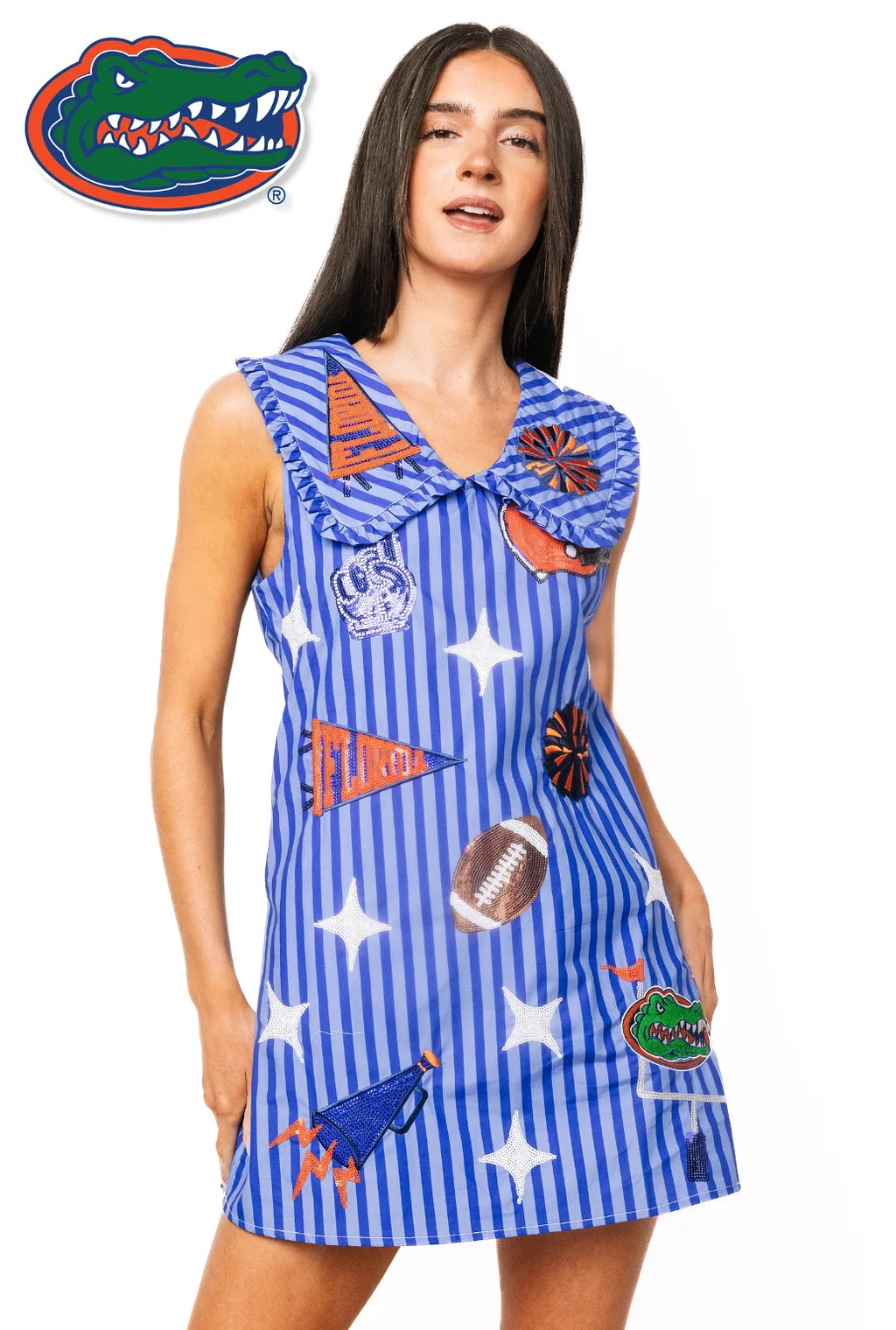 Licensed Florida Licensed Striped Sparkle Gameday Icon Cotton Collar T | Queen of Sparkles