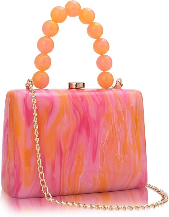 Acrylic Purses Evening Clutch Bag Marbling Handbags for Women Cross Body Bag with Pearl Chain For... | Amazon (US)