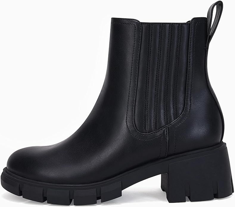 Womens Lug Sole Platform Ankle Boots Chelsea Booties Low Chunky Block Heel Slip On Elastic Fall W... | Amazon (US)