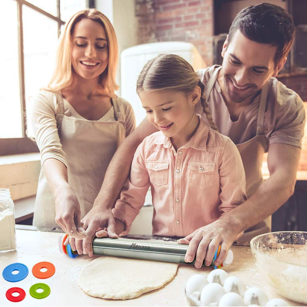Rolling Pin and Silicone Baking Pastry Mat Set, Stainless Steel Dough Roller, Rolling Pins with A... | Amazon (US)