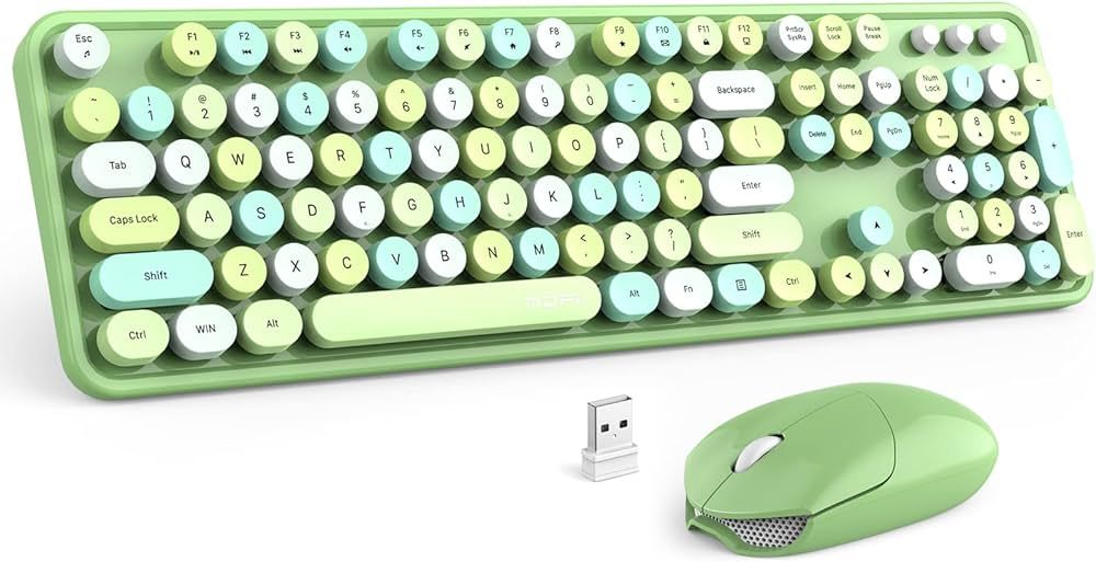 MOFII Wireless Keyboard and Mouse Combo, Retro Green 2.4GHz Full Size Colorful Keyboards with Rou... | Amazon (US)