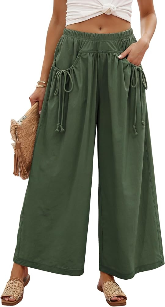 Women's Wide Leg Pants Comfy High Waisted Casual Loose Lounge Pants with Pockets | Amazon (US)