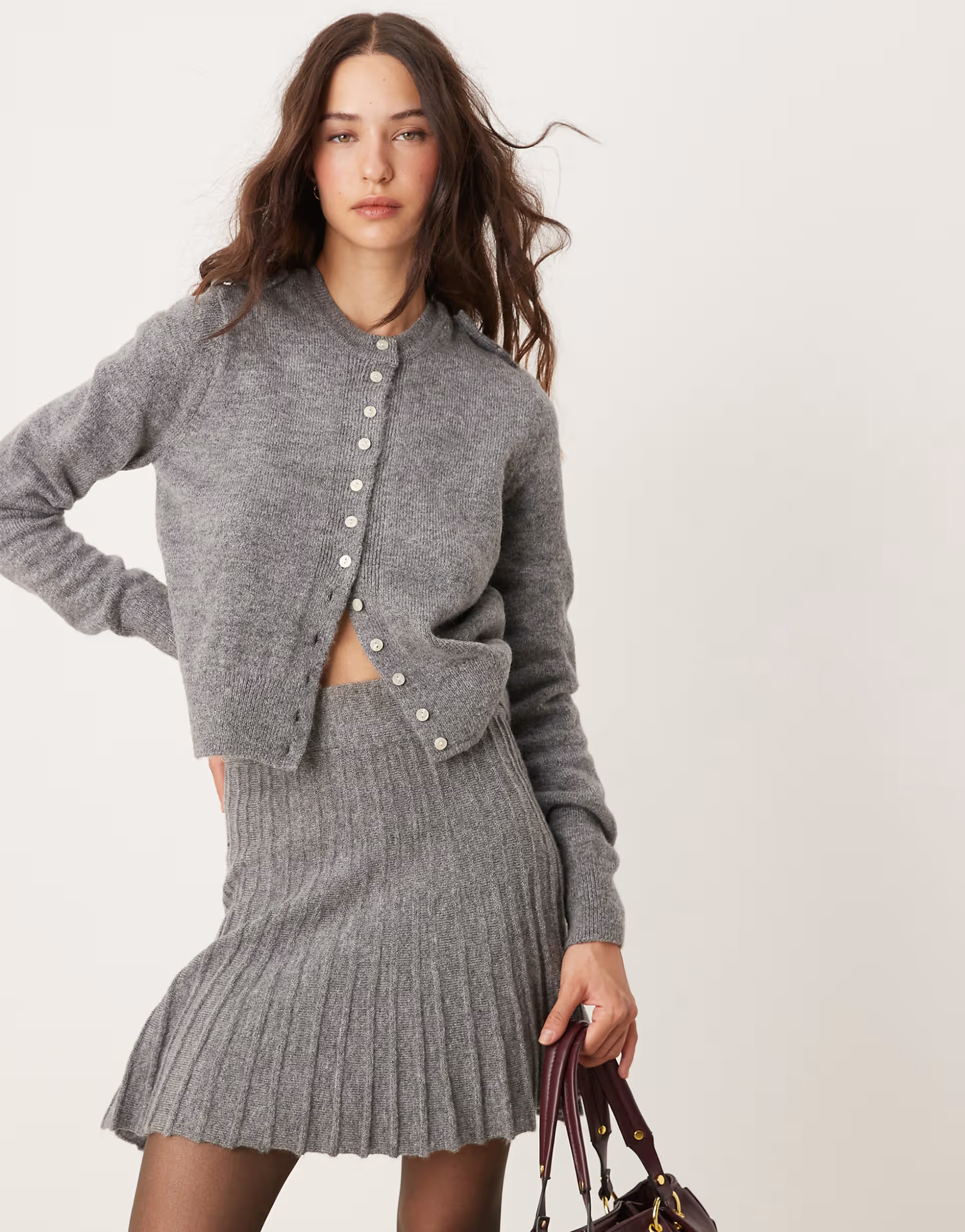 River Island clean button cardigan co-ord in grey marl | ASOS (Global)