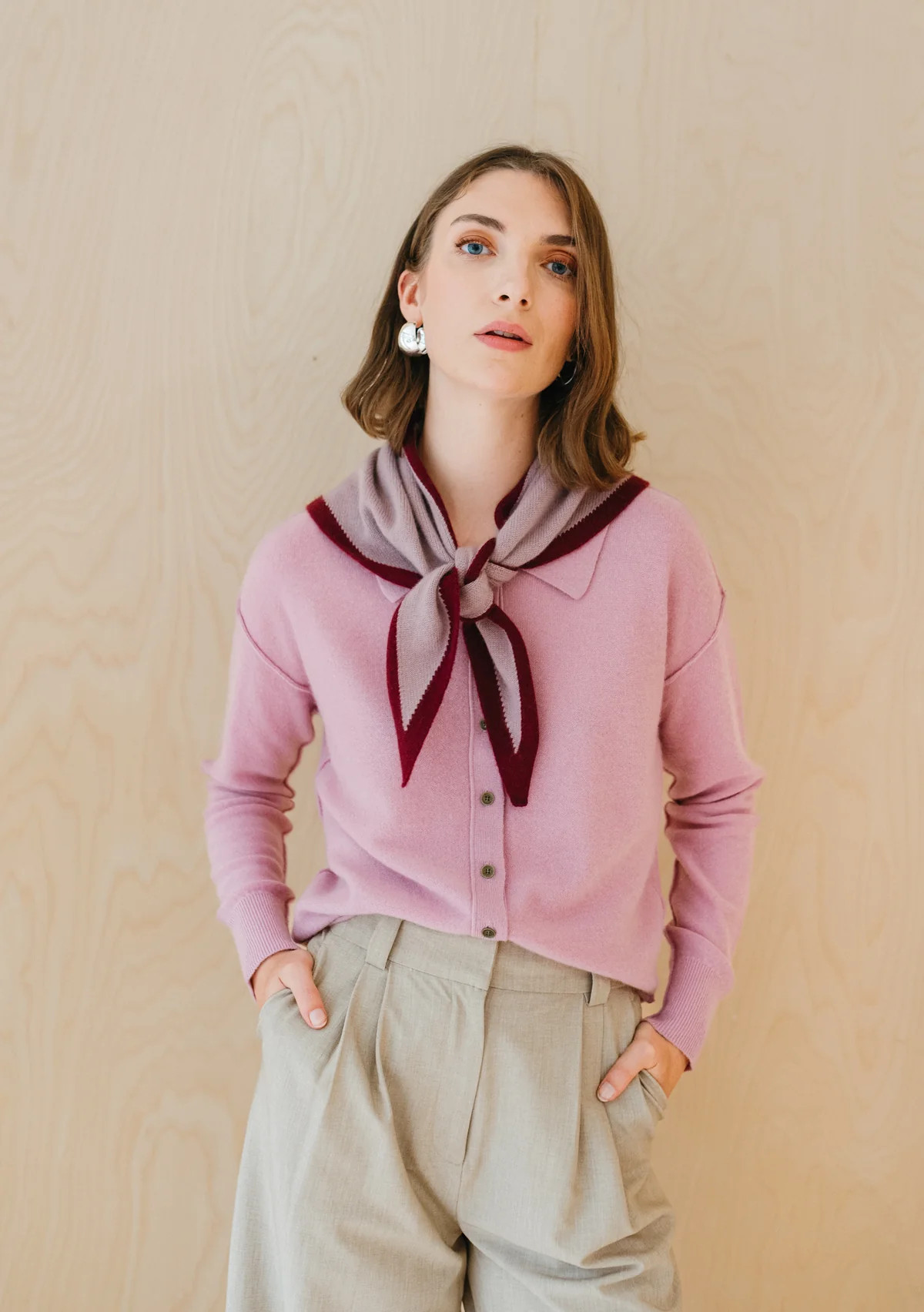 Merino Triangle Scarf in Lilac & Burgundy | The Tartan Blanket Co.