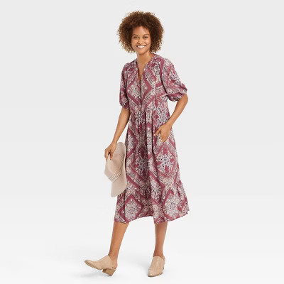 Women's 3/4 Sleeve Dress - Knox Rose™ Rose Pink Ikat M | Target