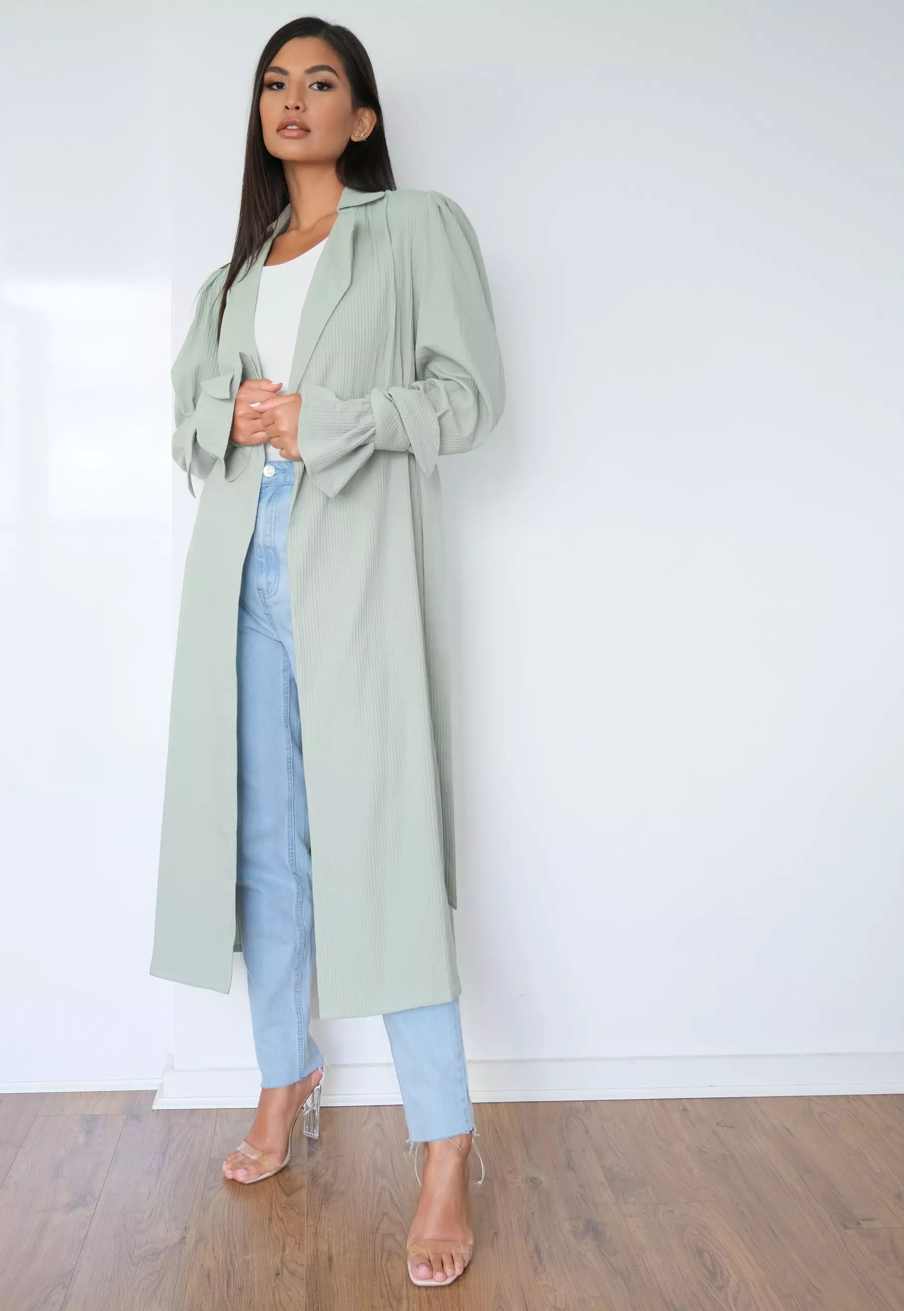 Tall Mint Textured Belted Trench Coat | Missguided (US & CA)