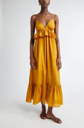 Rhiannon Tiered Ruffle Peplum Silk Maxi Dress | Nordstrom