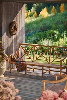 Fretwork Teak Three-Seat Garden Bench | Terrain