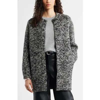 Nordstrom Marled Bouclé Sweater Coat in Black-Ivory Marl at Nordstrom, Size X-Large | Nordstrom